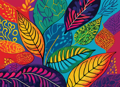 
Vibrant, handcrafted leaf pattern in a rainbow of colors, radiating love and uniqueness