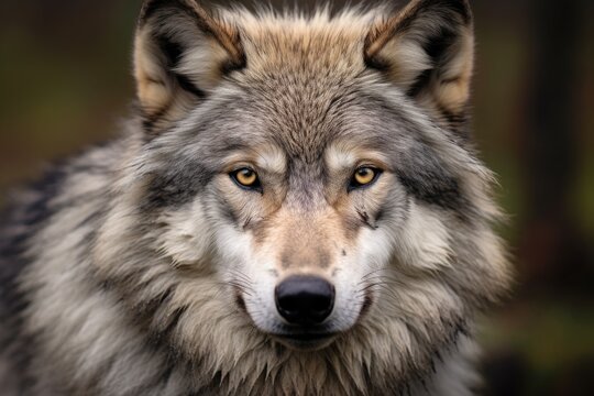 Closeup portrait of a gray wolf Canis lupus, A Grey Wolf staring close up portrait, AI Generated