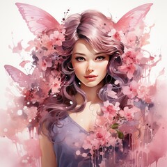 Watercolor Clipart Cherry Blossom Fairy