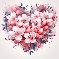 Watercolor Clipart Cherry Blossom Heart