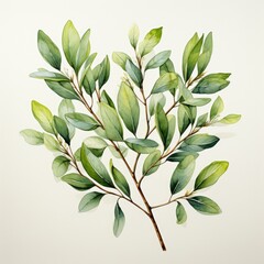 Hand Painted Watercolor Clipart Olive Branch with Subtle Shades of Green