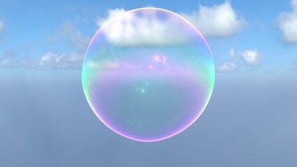 Big Soap Bubble Floating In The Sky With Iridescent Rainbow Colors - Abstract Background Texture