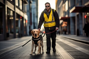 Heartwarming moment between a guide dog and a blind person
