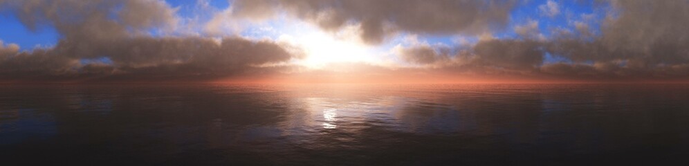 Naklejka na ściany i meble Stormy sky at sunset over the ocean, menacing seascape, 3d rendering