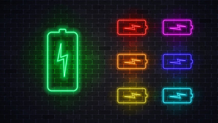 Battery neon sign. Vector illustration
