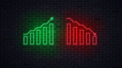 Neon dynamics of course online graphics. Trade arrow. Vector Illustration