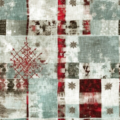 Grunge americana rustic Christmas snowflake winter cottage style background pattern. Festive distress cloth effect for cozy holiday season home decor. 