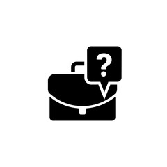 briefcase and question mark icon in black on white background, unknown scope of work or subject