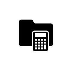 folder and calculator icon in black color on white background, financial data and bookkeeping
