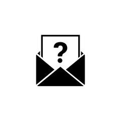 envelope and question mark icon in black color on white background, suspicious email or viral spam