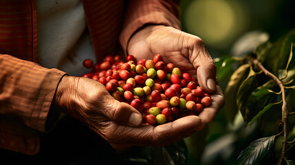 hands holding coffee beans