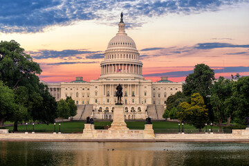 The United States Capitol building at sunrise, Washington DC, USA. - 627764565