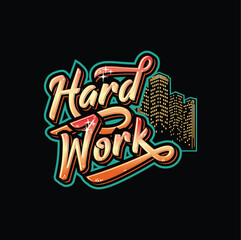 3D Hard work text grafity calligraphy vintage retro lettering hand drawn design