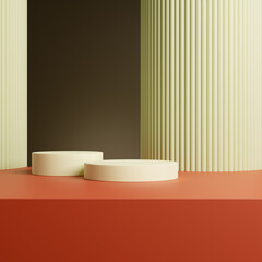 3D display podium pastel brown red background. luxury minimal pedestal for beauty, cosmetic product presentation. Summer and spring Feminine copy space template 3d render