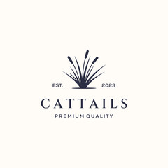 cattails grass nature line art logo vector minimalist illustration design, flora cattail plant logo design