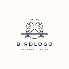 twin birds line art logo vector minimalist illustration design, birds cute animal logo design
