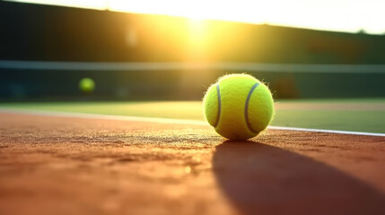 Tennis ball on tennis court. the concept of a sporty lifestyle.