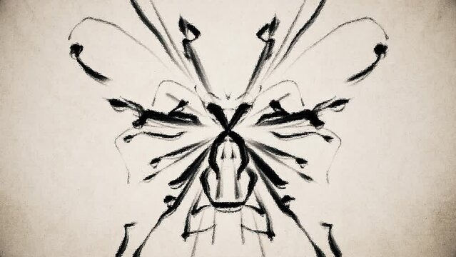 Rorschach Ink Blot Painting On Canvas Background Loop