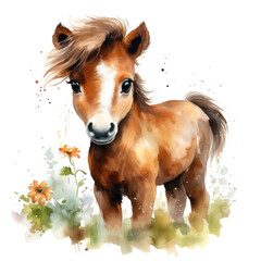 Cute watercolor pony isolated