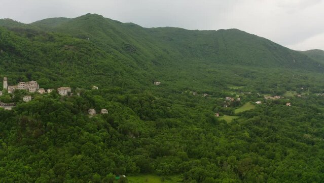Aerial view of Greccio , small village in the mountains in Rieti Italy