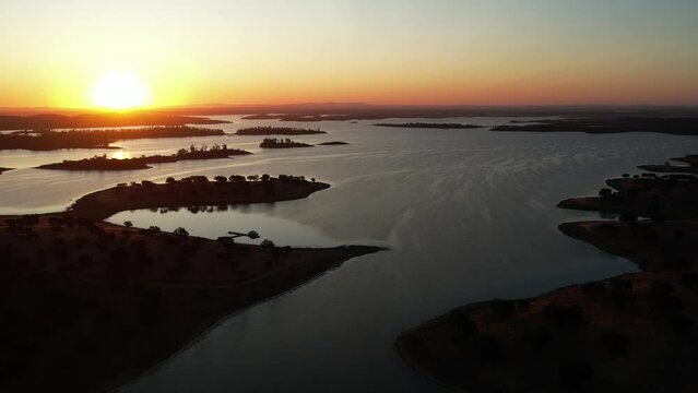 Alentejo lake in Portugal in the province of Alqueva boarder the municipalities of Portel, Moura, Reguengos de Monsaraz, Mour&atilde;o and Alandroal - The largest artificial lake in Europe