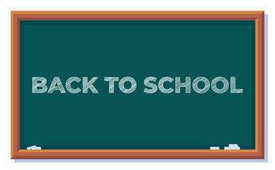Vector illustration of back to school on chalkboard. Inscription on blackboard written in chalk. School blackboard illustration, education.