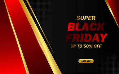Black Friday Banner With Red Golden Background