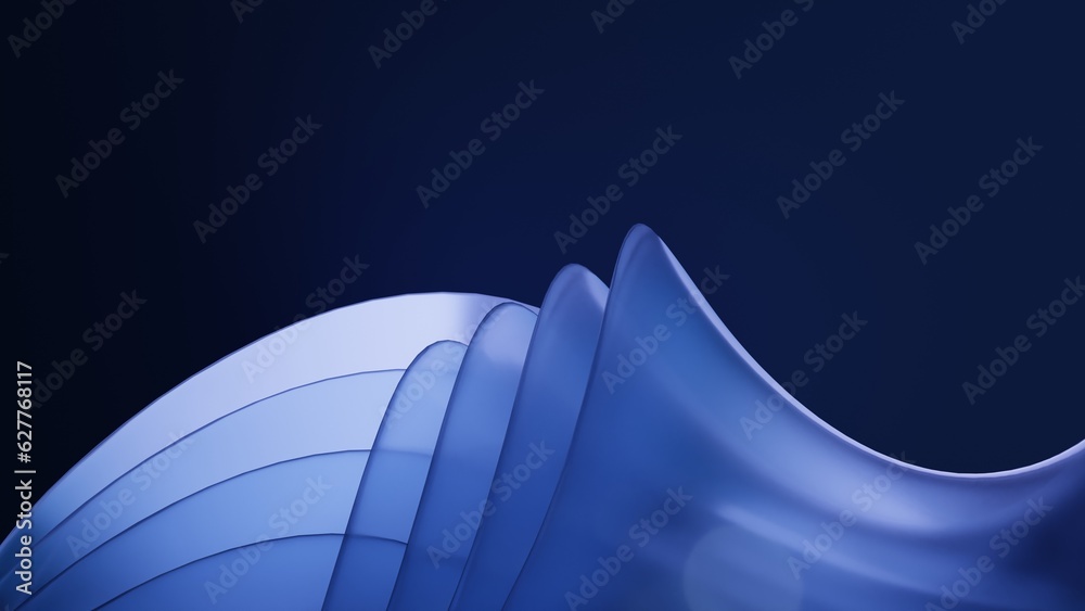 Fototapete abstract 3d rendering of dark blue wave frosted glass. design element for website banner, header, co