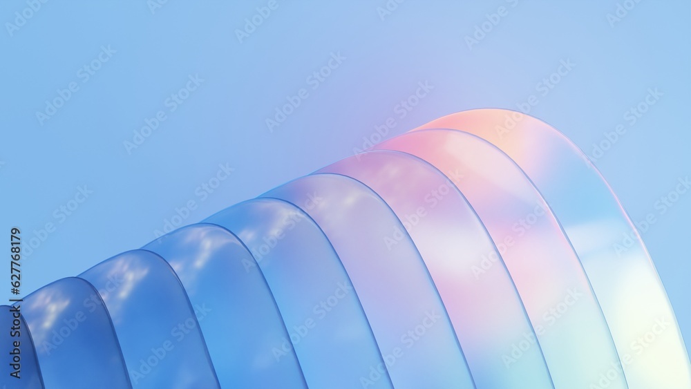 Poster 3d render abstract light blue curve glass pattern with gradient color. Design element for background, banner, cover.