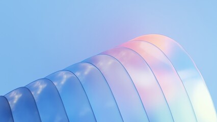 3d render abstract light blue curve glass pattern with gradient color. Design element for background, banner, cover.