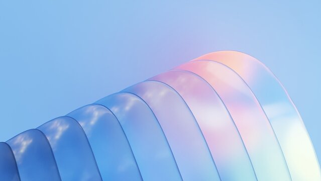 3d render abstract light blue curve glass pattern with gradient color. Design element for background, banner, cover.