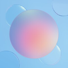 Circle glass morphism gradient color with bubbles on light blue background
