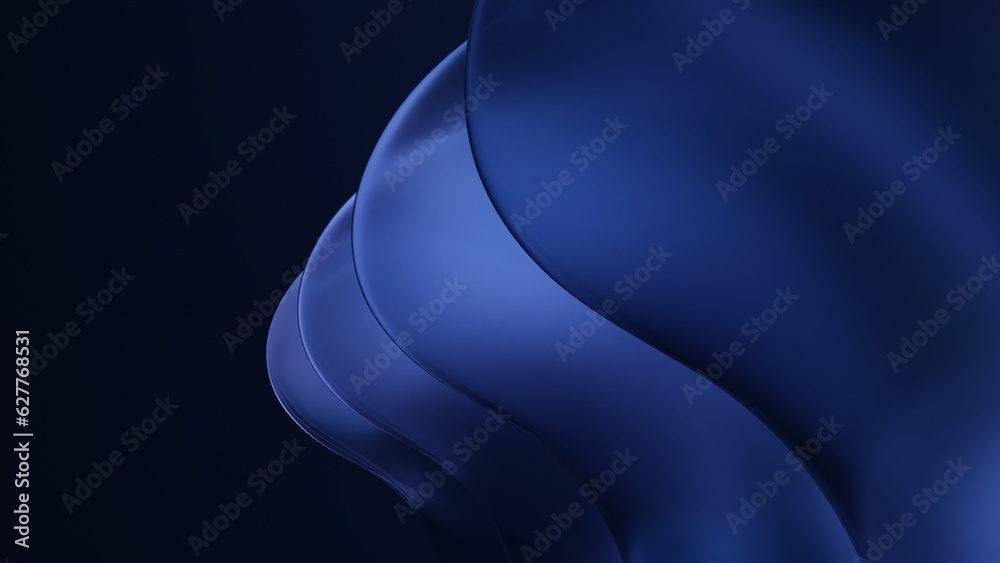 Wall mural 3d render of dark abstract wave pattern blue frosted glass. design element for website banner, heade