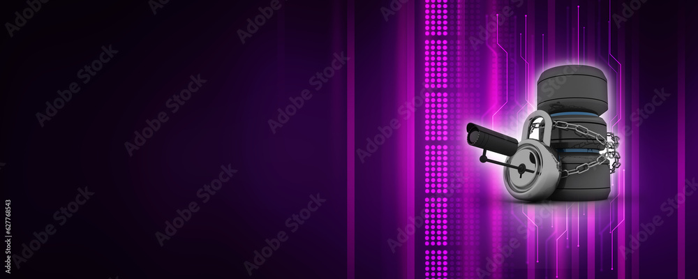 Poster 3d rendering database storage data base protected lock under cctv camera