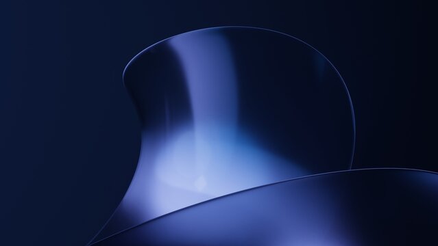 3d rendering of abstract curve blue wave emitter glass