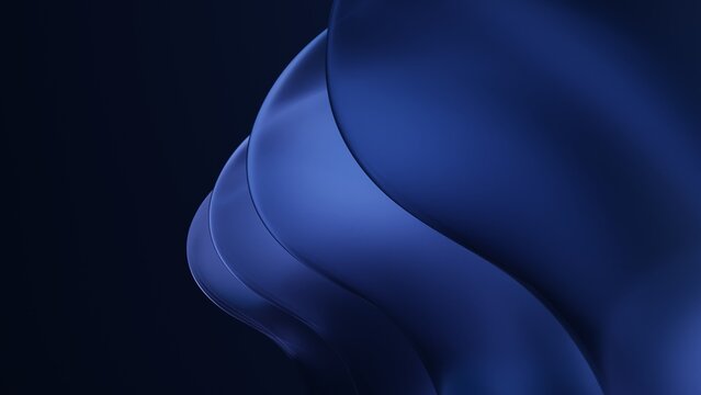 3d render of dark abstract wave pattern blue frosted glass. Design element for website banner, header