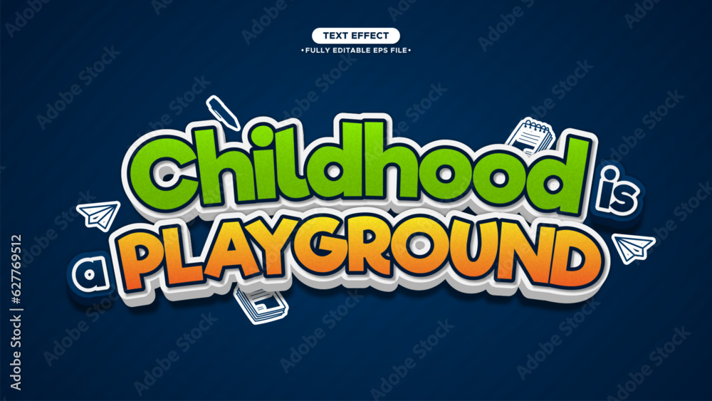 Poster childhood and playground 3d funny vector text effect editable text and font