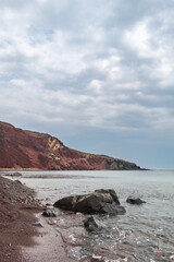 Rocky coast at Red Beach, Santorini