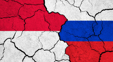 Flags of Monaco and Russia on cracked surface - politics, relationship concept