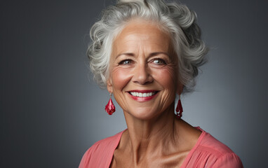 Beautiful smile of senior african american lady, white background,