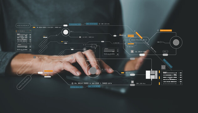 Software developer or programmer coding program with laptop. Create Intelligence innovation. Computer programming, development software engineer and architecture, digital data technology management