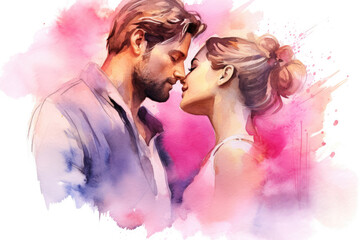 Watercolor illustration Couple in love, Man and woman embracing each other affectionately
