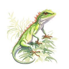 Obraz premium Lizard in cartoon style. Cute Little Cartoon Lizard isolated on white background. Watercolor drawing, hand-drawn Lizard in watercolor. For children's books, for cards, Children's illustration.