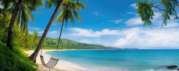 View on sea and palms. Summer travel concept. Holiday wallpaper.