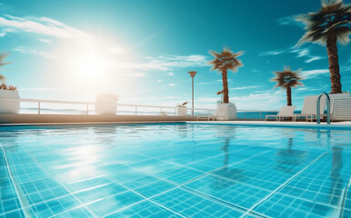 Fototapeta na wymiar luxury pool swimming home blue relaxation large palm water summer. Generative AI.