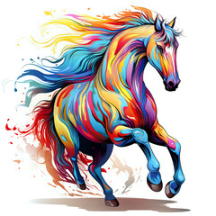 Horse colorful Comic style, White Background, highly detailed, for tshirt