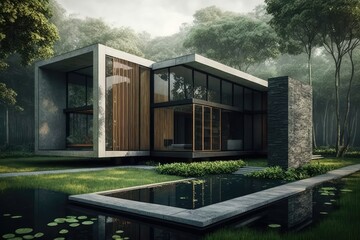 Fototapeta na wymiar 3d render modern house building for luxurious lifestyle generative ai