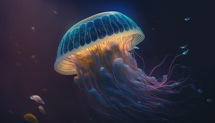 glowing pacific jellyfish with vibrant tentacles generative ai