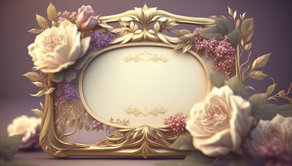 luxurious and decorative golden blank frame with floral accent generative ai