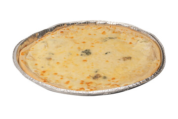 Four cheese pizza isolated on white background.